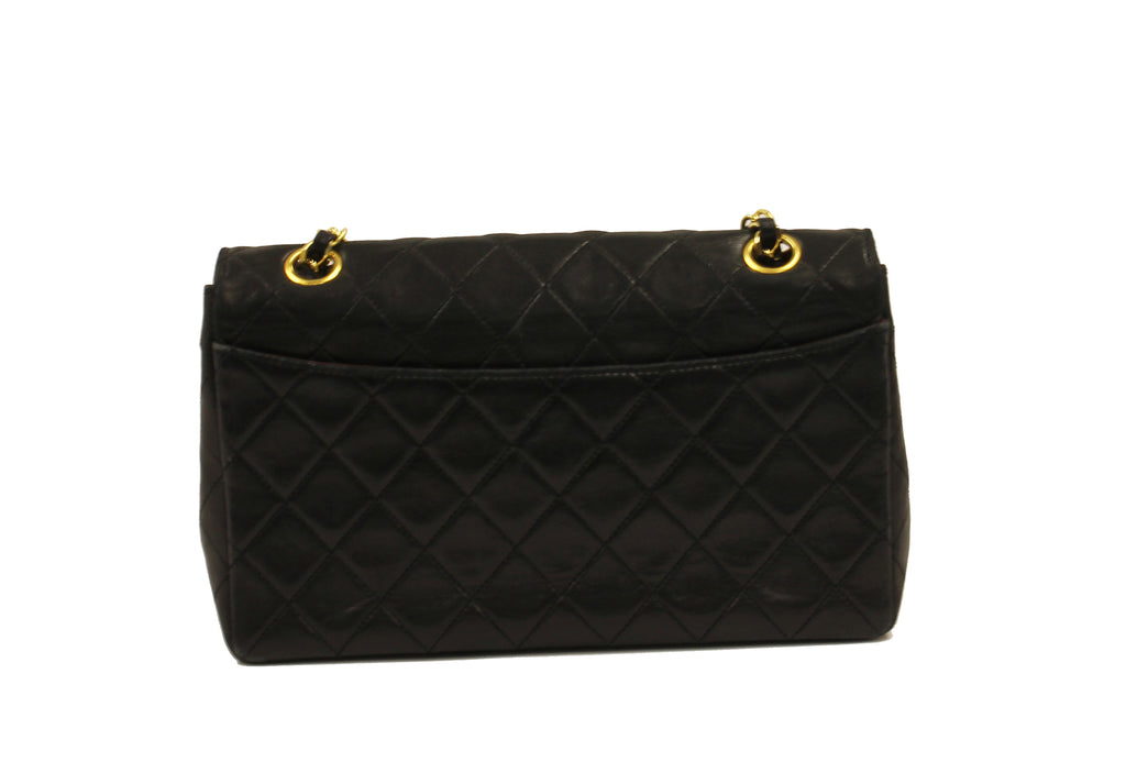 Chanel Medium Vintage Quilted Black Lambskin  Classic With Gold Tone Hardware