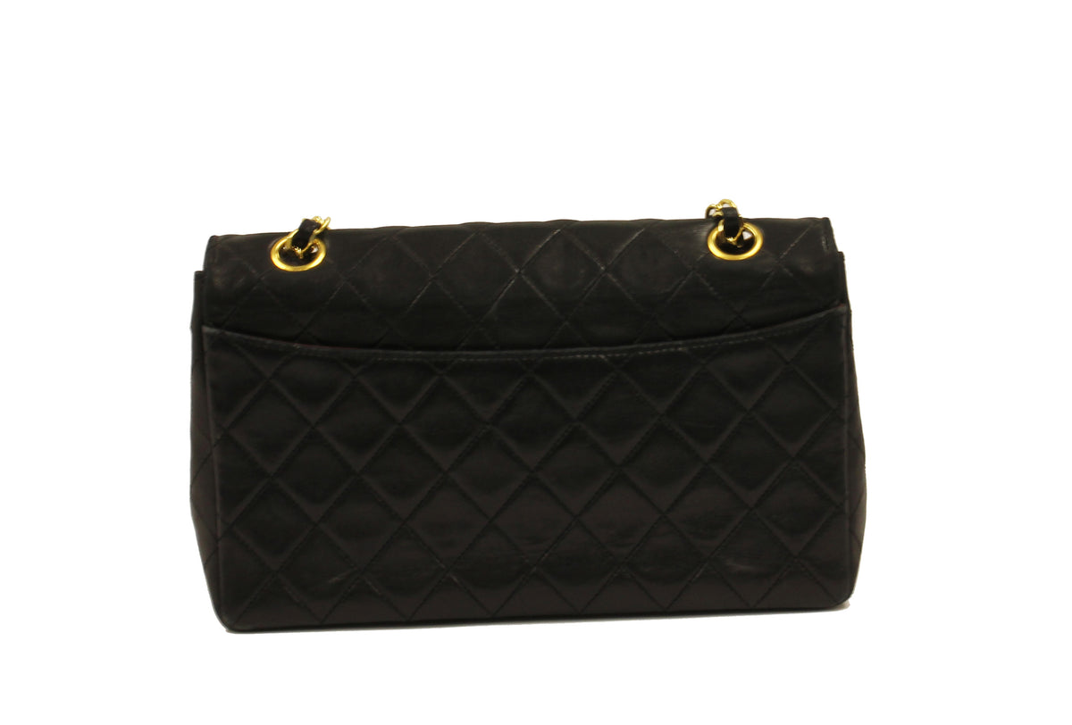 Chanel Medium Vintage Quilted Black Lambskin  Classic With Gold Tone Hardware