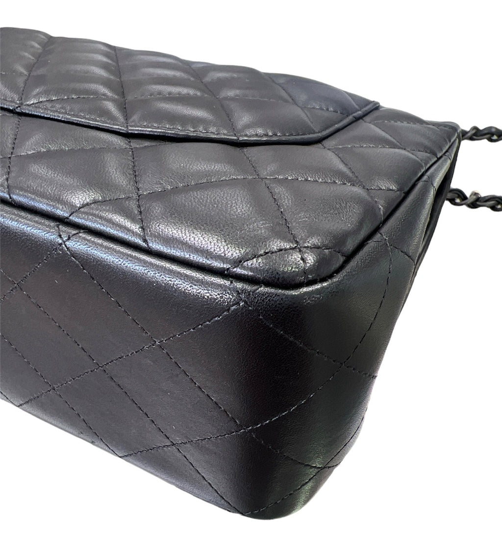 Chanel So Black Lambskin Jumbo Double Flap Bag