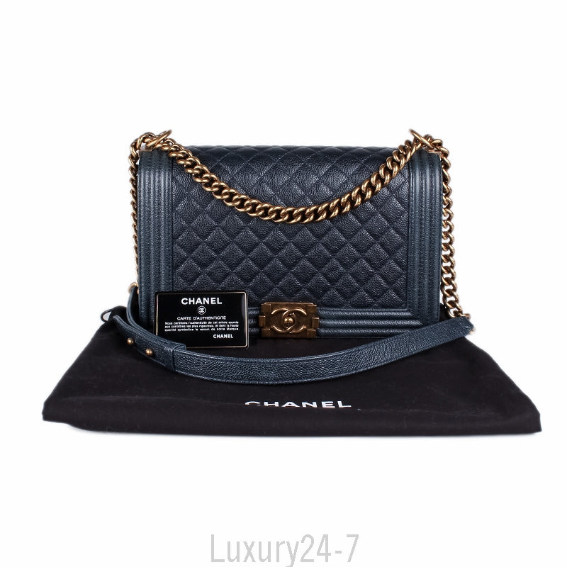 Chanel Navy Caviar Medium Plus Boy Bag