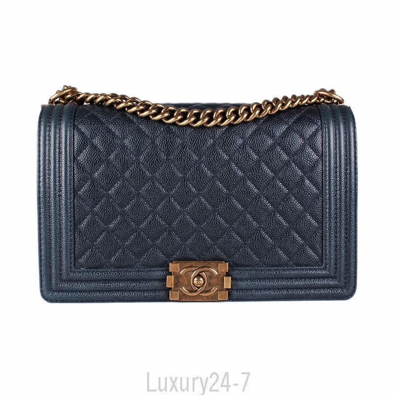 Chanel Navy Caviar Medium Plus Boy Bag