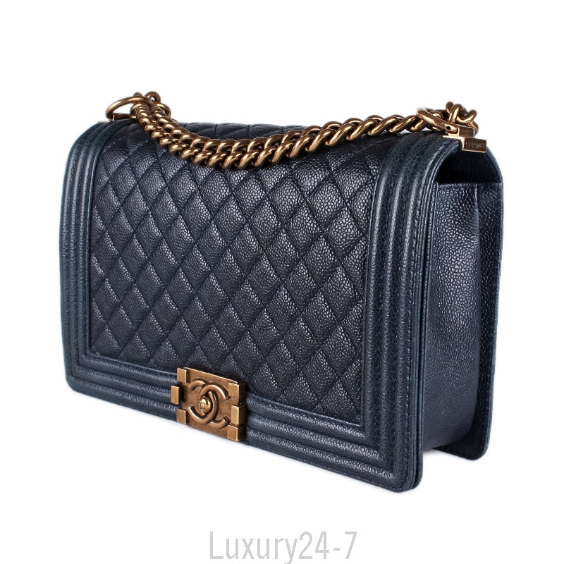 Chanel Navy Caviar Medium Plus Boy Bag