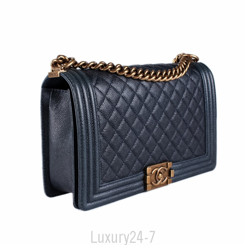 Chanel Navy Caviar Medium Plus Boy Bag