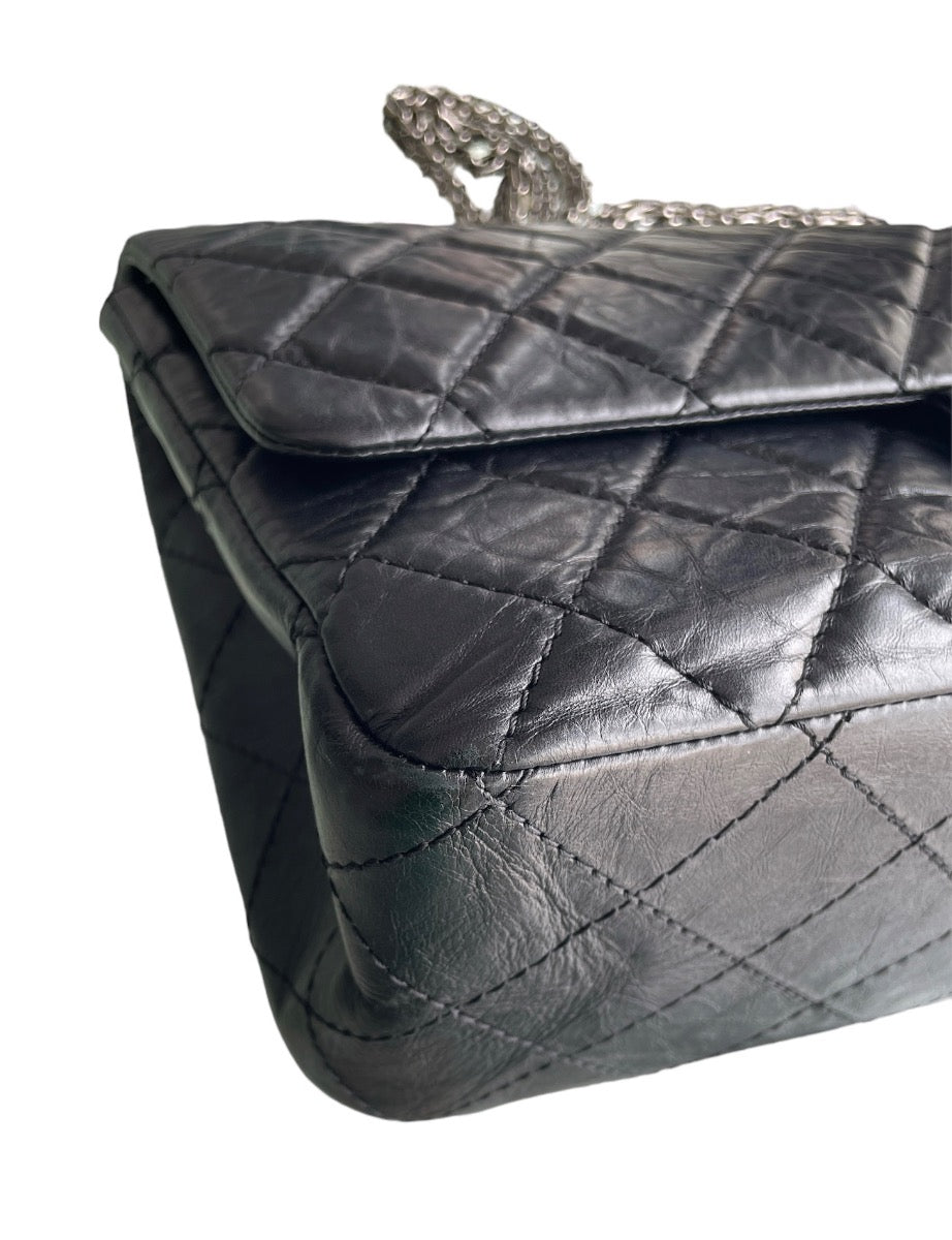 Chanel Black Aged Calfskin Quilted Double Flap 2.55 Reissue 227 Bag
