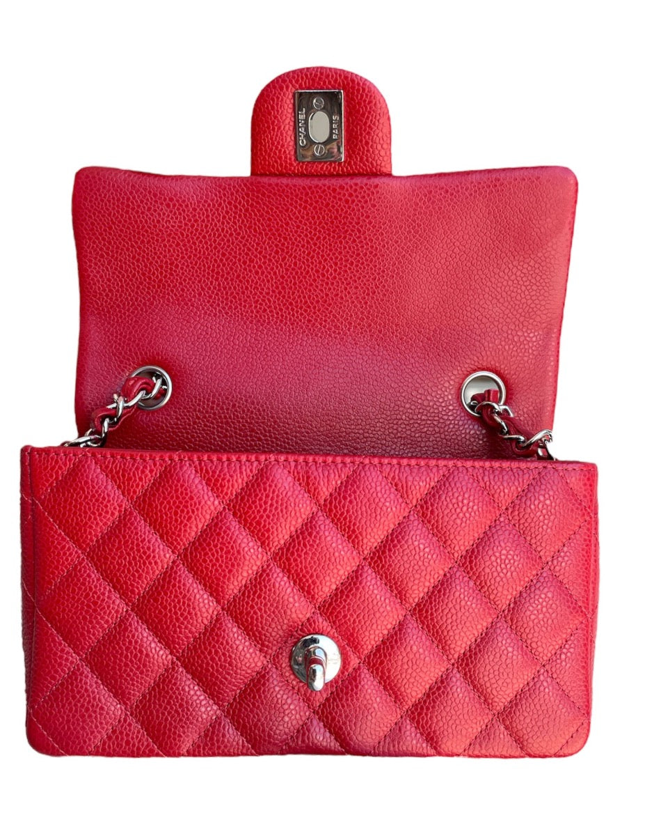 Chanel Red Quilted Caviar Leather Mini Rectangle Flap Bag