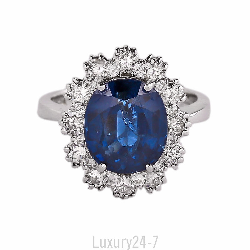 14K Sapphire & Diamond Cluster Ring