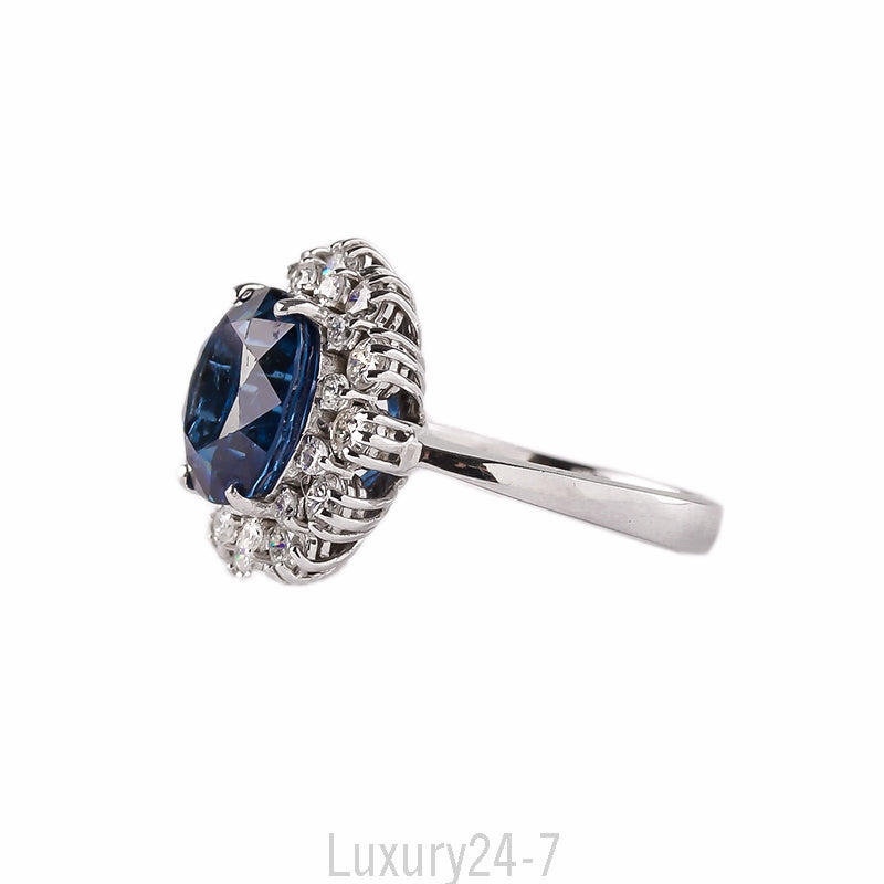 14K Sapphire & Diamond Cluster Ring