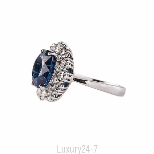 14K Sapphire & Diamond Cluster Ring
