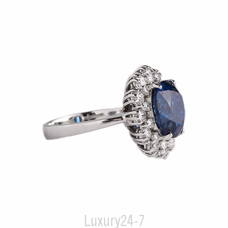 14K Sapphire & Diamond Cluster Ring
