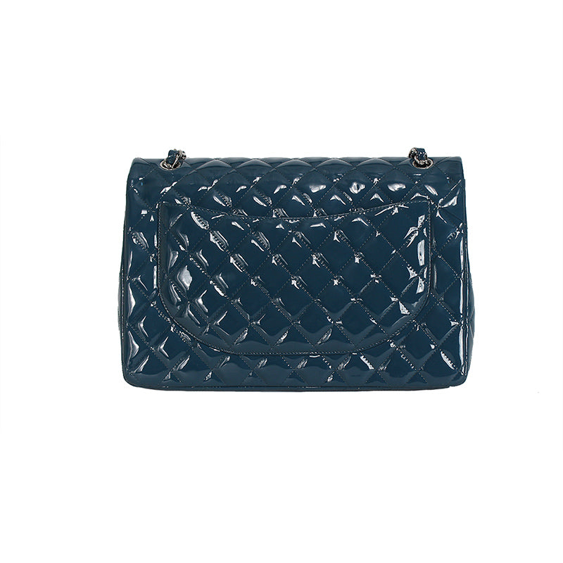 Chanel Blue Patent Maxi Double Flap Bag