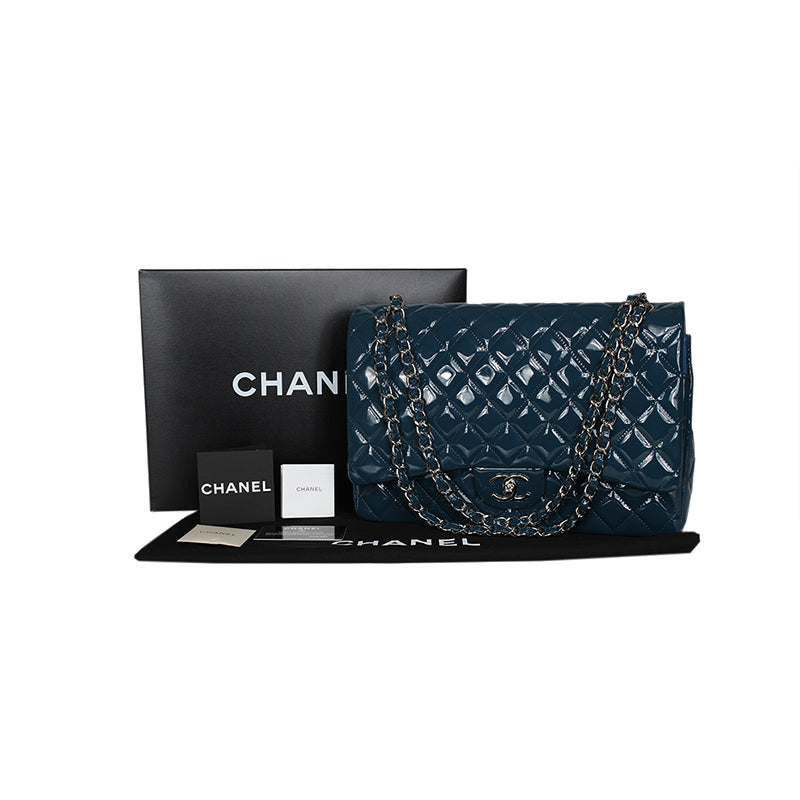 Chanel Blue Patent Maxi Double Flap Bag