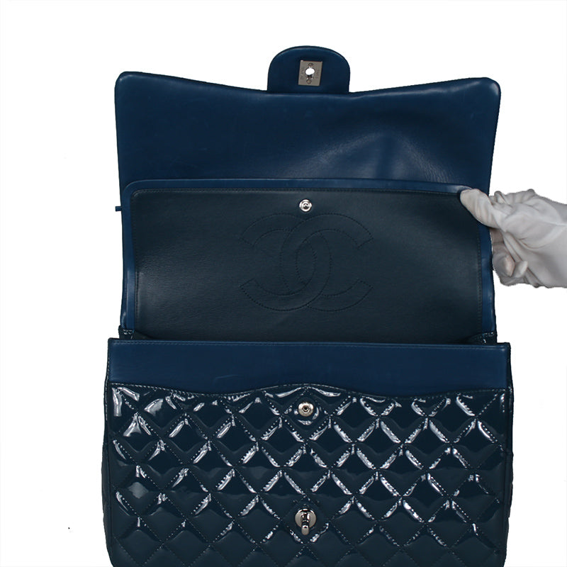 Chanel Blue Patent Maxi Double Flap Bag