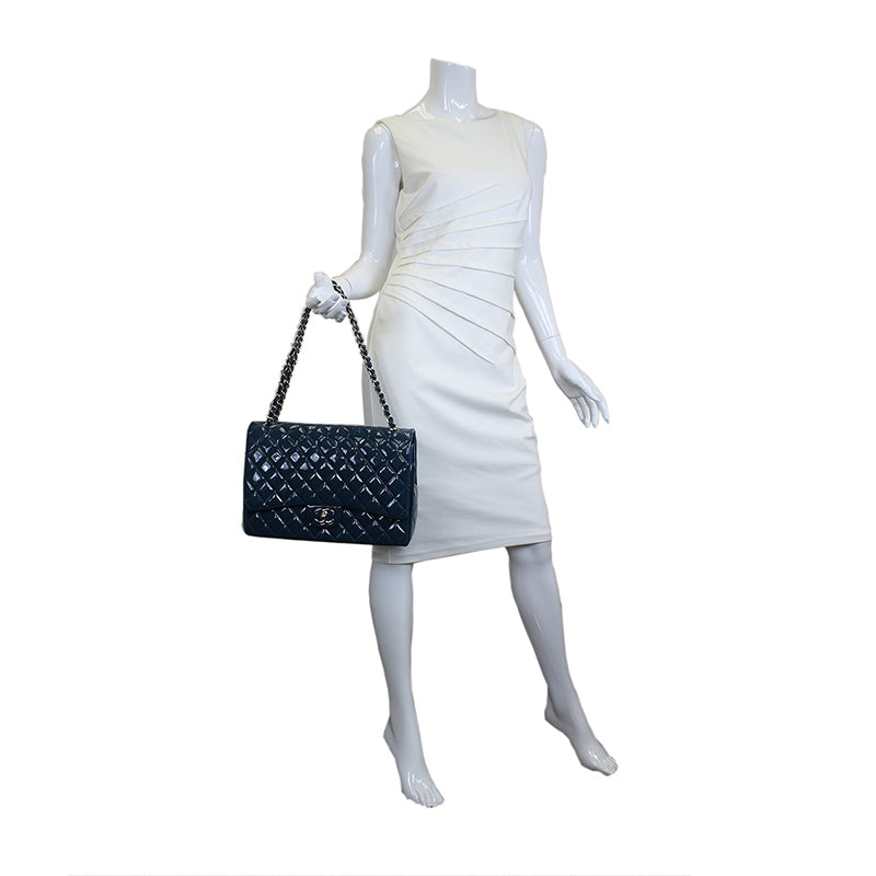 Chanel Blue Patent Maxi Double Flap Bag