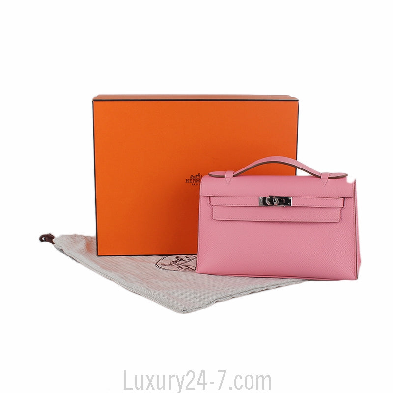Hermes Rose Confetti Epsom Kelly Pochette Mini