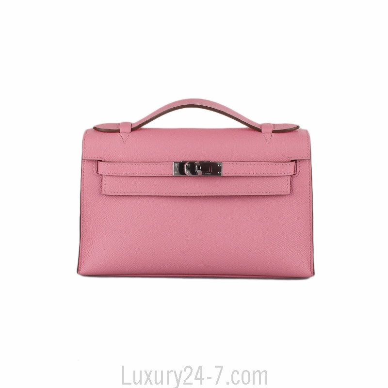 Hermes Rose Confetti Epsom Kelly Pochette Mini