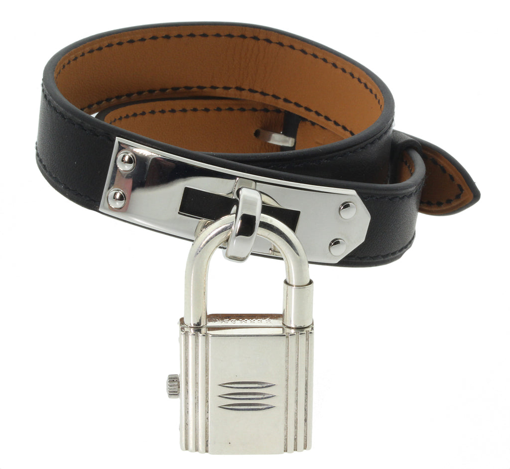 Hermes Kelly Doule Tour Black Leather Watch