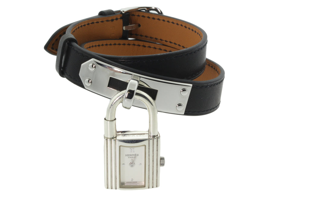 Hermes Kelly Doule Tour Black Leather Watch