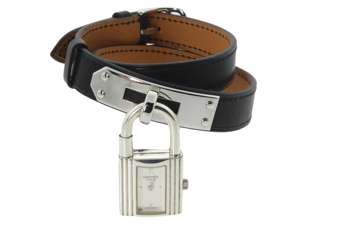 Hermes Kelly Doule Tour Black Leather Watch