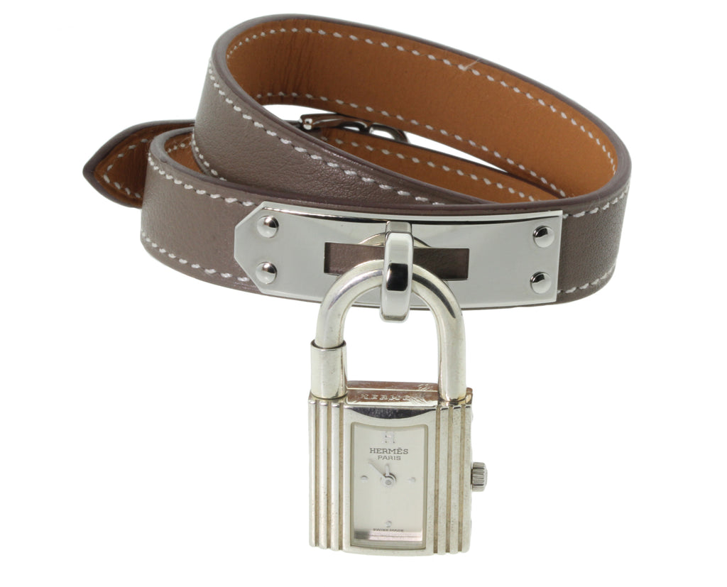 Hermes Kelly Doule Tour Etoupe Leather Watch