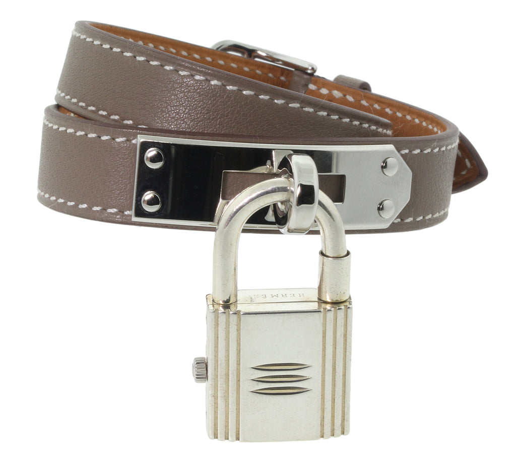 Hermes Kelly Doule Tour Etoupe Leather Watch