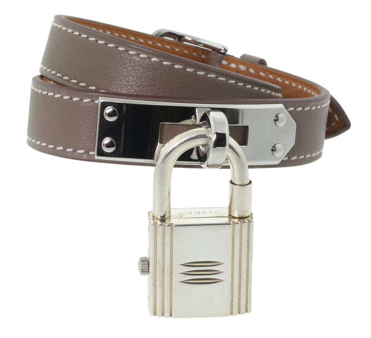 Hermes Kelly Doule Tour Etoupe Leather Watch