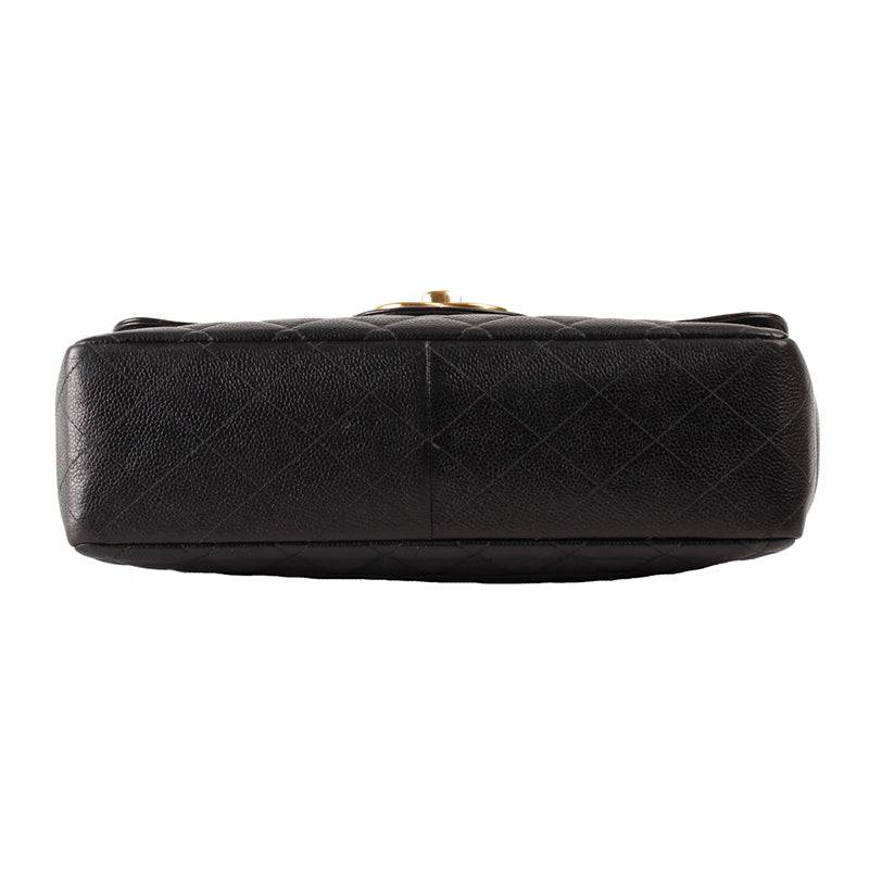 Chanel Black Quilted Caviar Leather Jumbo Classic Single Flap Shoulder Bag GHW