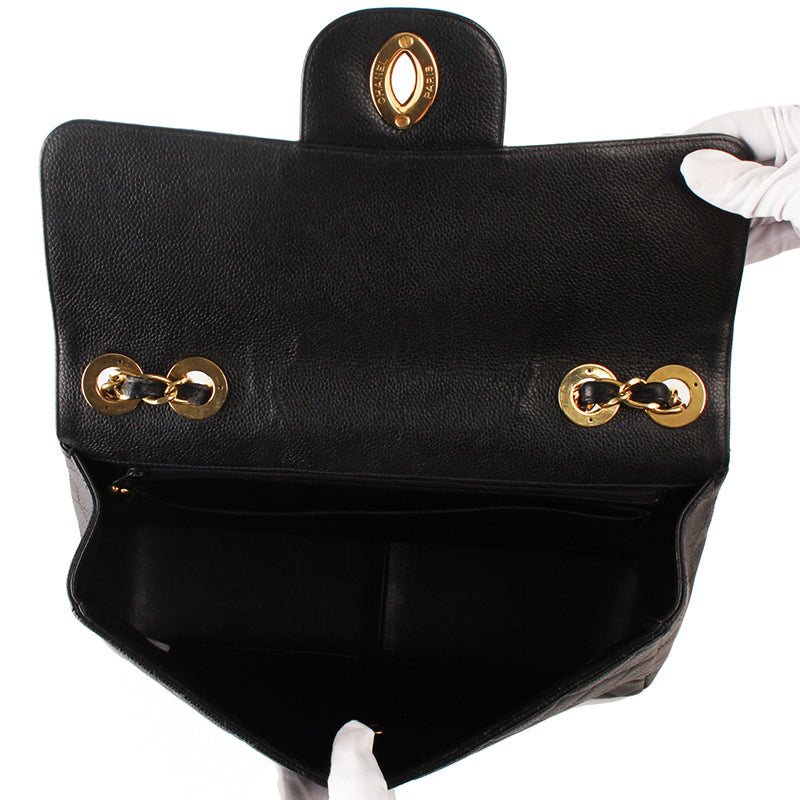 Chanel Black Quilted Caviar Leather Jumbo Classic Single Flap Shoulder Bag GHW