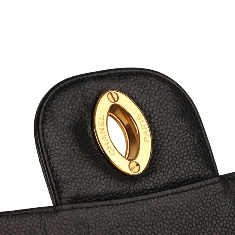 Chanel Black Quilted Caviar Leather Jumbo Classic Single Flap Shoulder Bag GHW