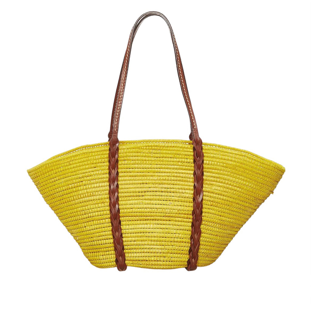 Prada Mustard Raffia Basket Tote Bag