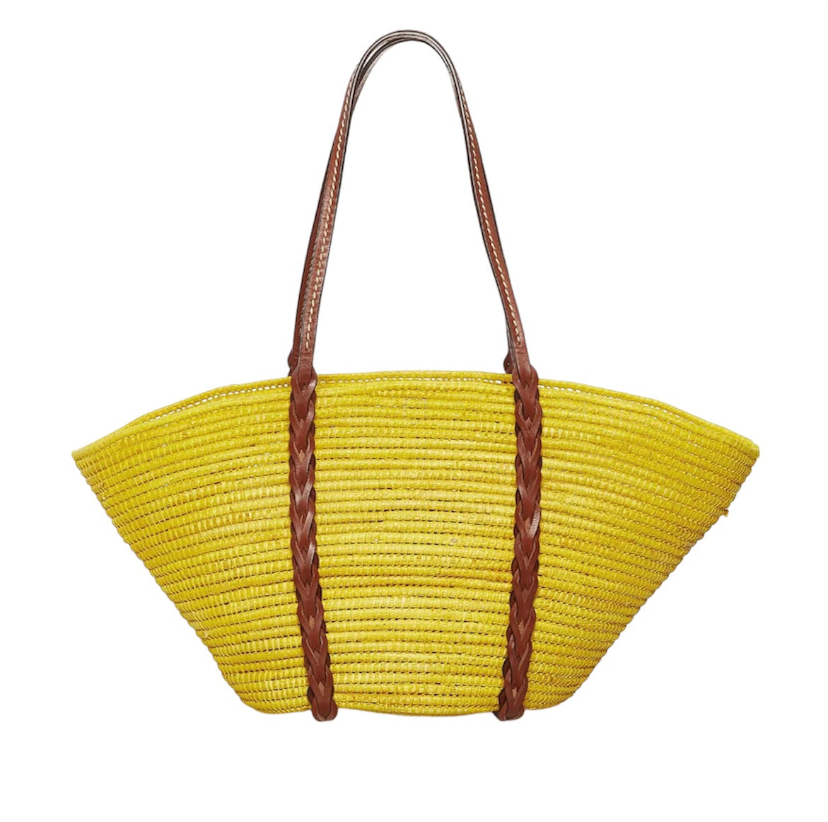 Prada Mustard Raffia Basket Tote Bag