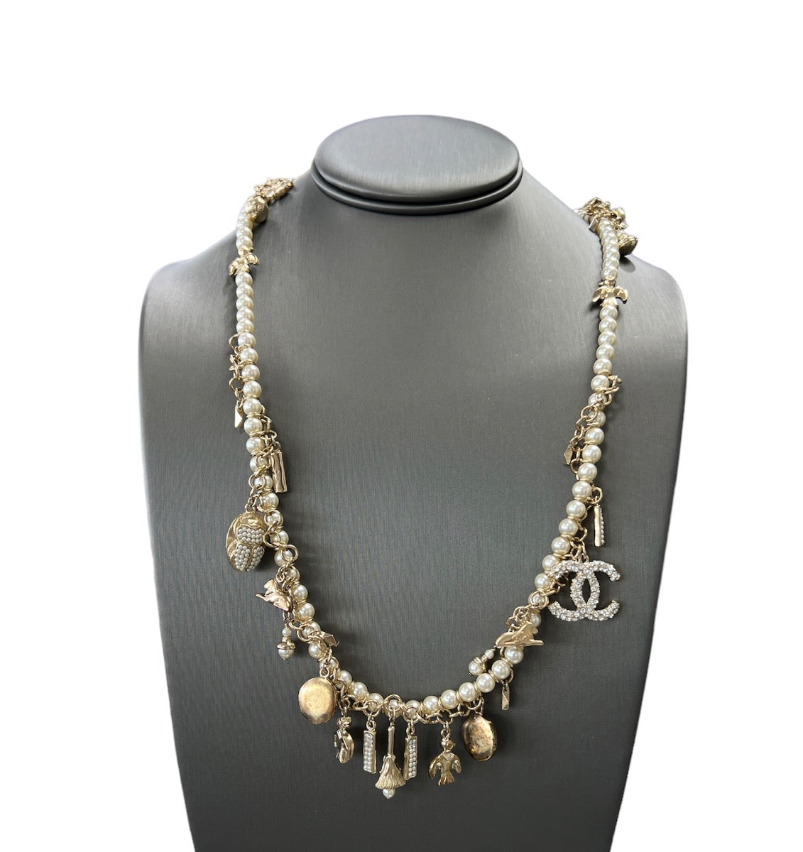 Chanel Charm CC Necklace with Faux Pearls & Crystals