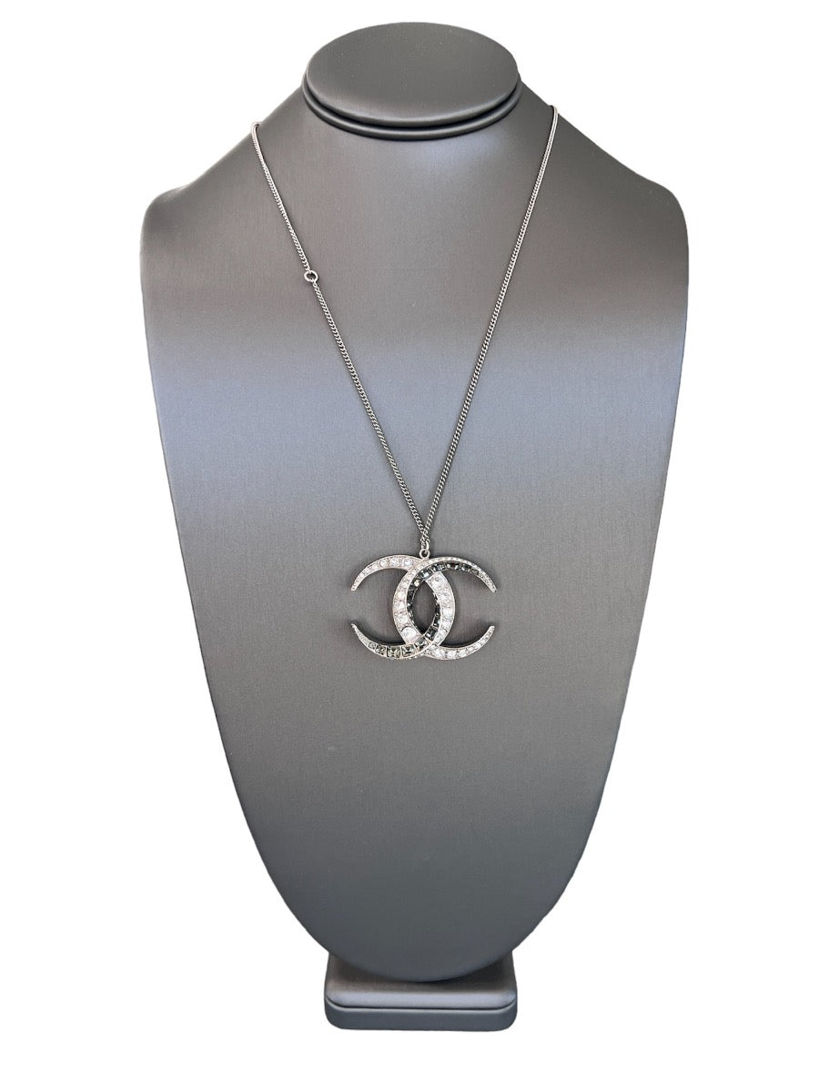 Chanel Baguette Crystal CC Silver Moon Necklace