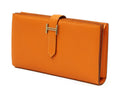 Hermès " H" Logo Beant Bifold Long Wallet Purse Orange Couchevel