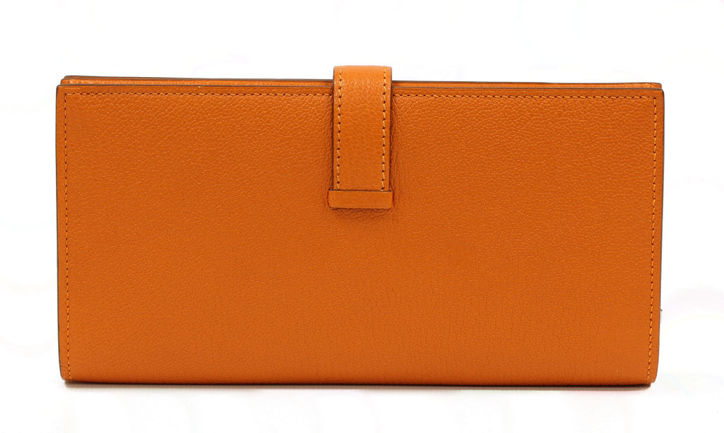 Hermès " H" Logo Beant Bifold Long Wallet Purse Orange Couchevel