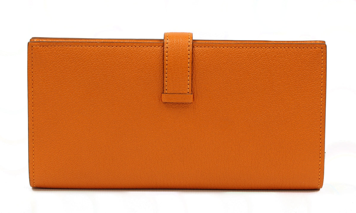 Hermès " H" Logo Beant Bifold Long Wallet Purse Orange Couchevel