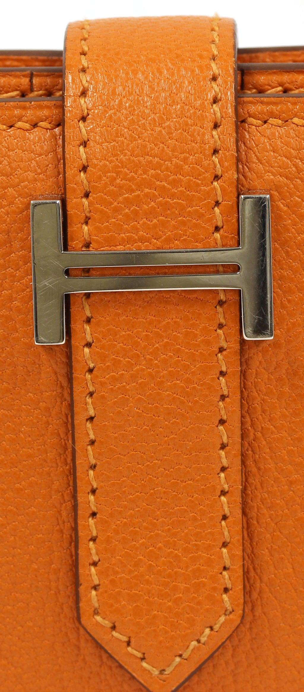Hermès " H" Logo Beant Bifold Long Wallet Purse Orange Couchevel