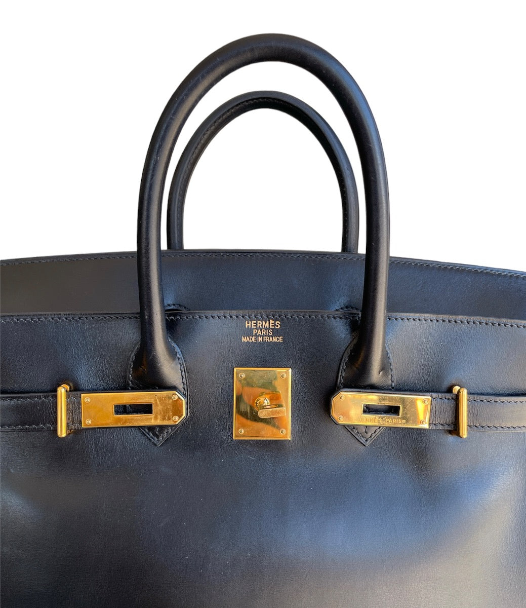 2004 Hermes Noir Box Calf HAC Birkin 32 WGH