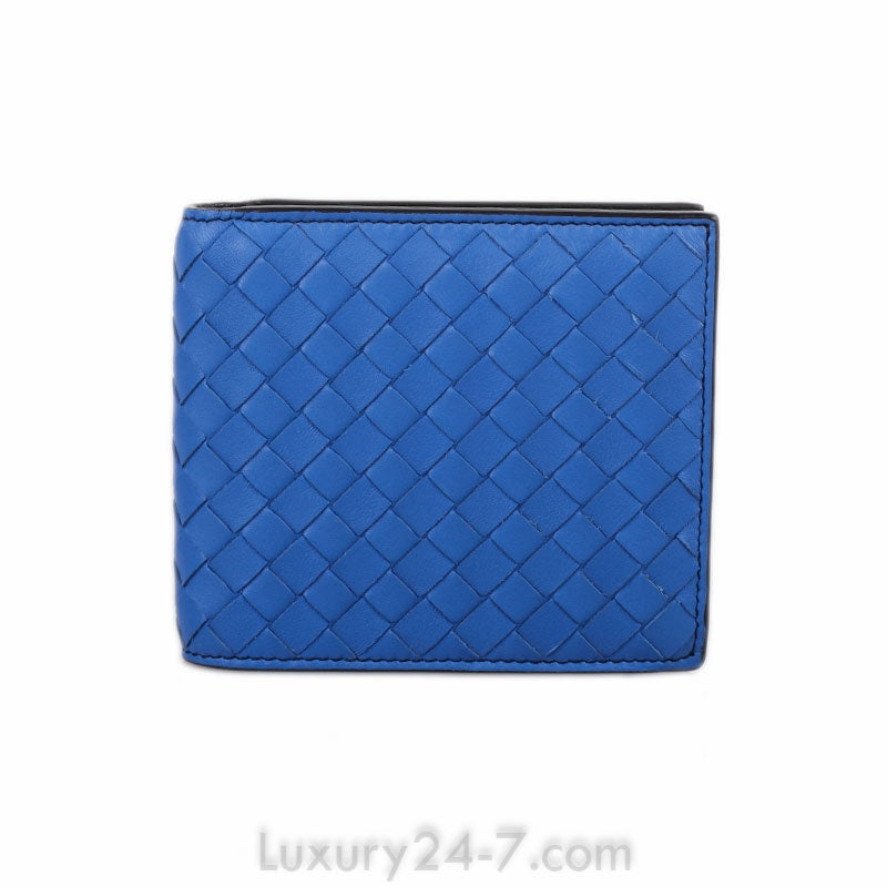 Bottega Veneta Blue Intrecciato Bifold Wallet