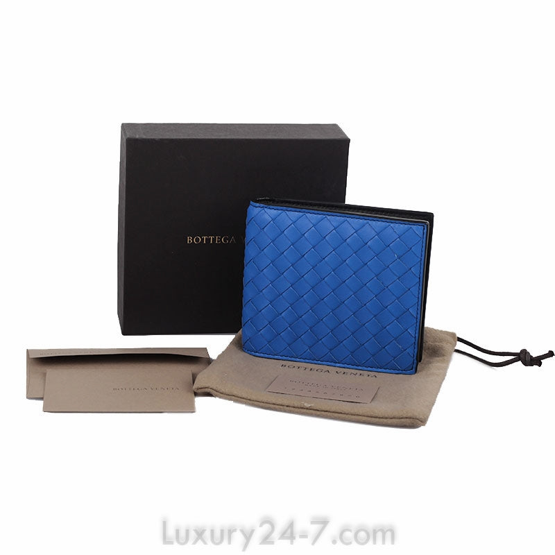 Bottega Veneta Blue Intrecciato Bifold Wallet