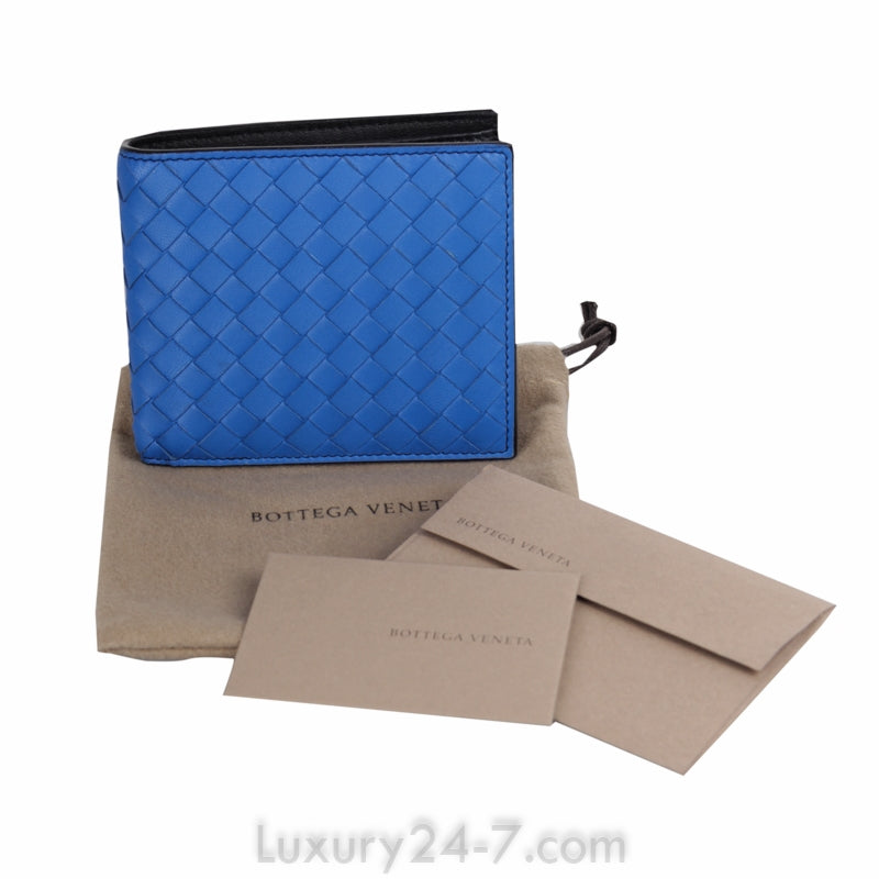 Bottega Veneta Blue Intrecciato Bifold Wallet