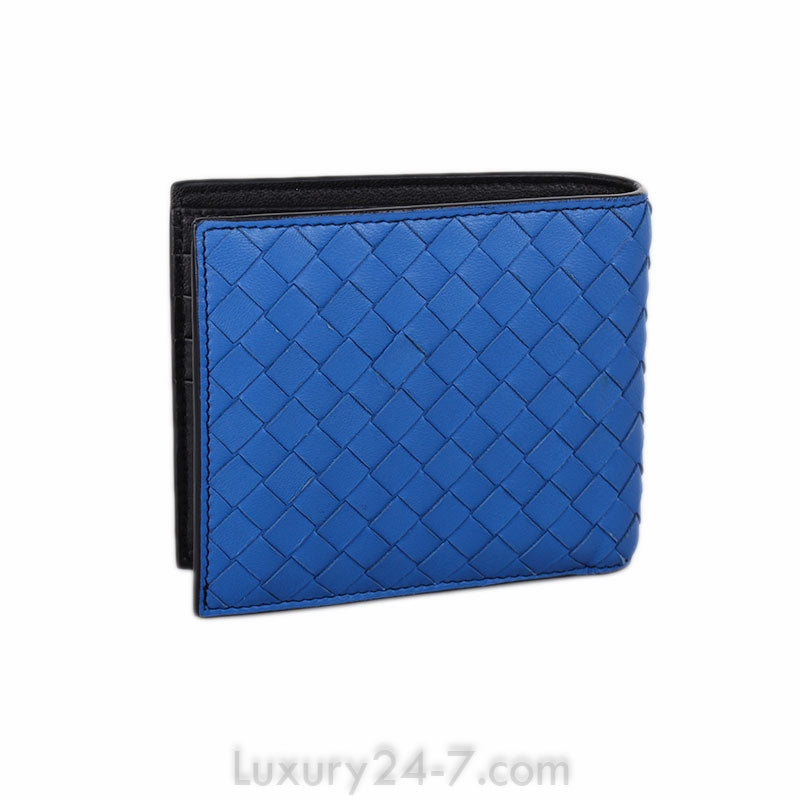 Bottega Veneta Blue Intrecciato Bifold Wallet