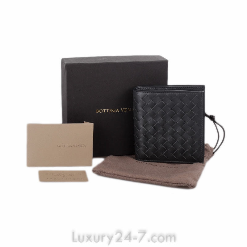 Bottega Veneta Gun Metal Intrecciato Bi- Fold  Wallet