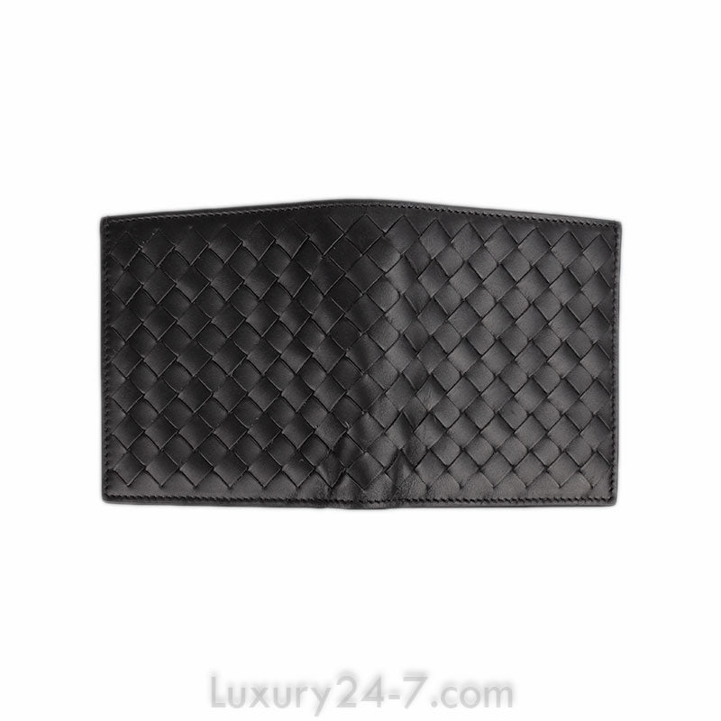 Bottega Veneta Gun Metal Intrecciato Bi- Fold  Wallet