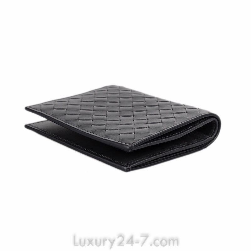 Bottega Veneta Gun Metal Intrecciato Bi- Fold  Wallet