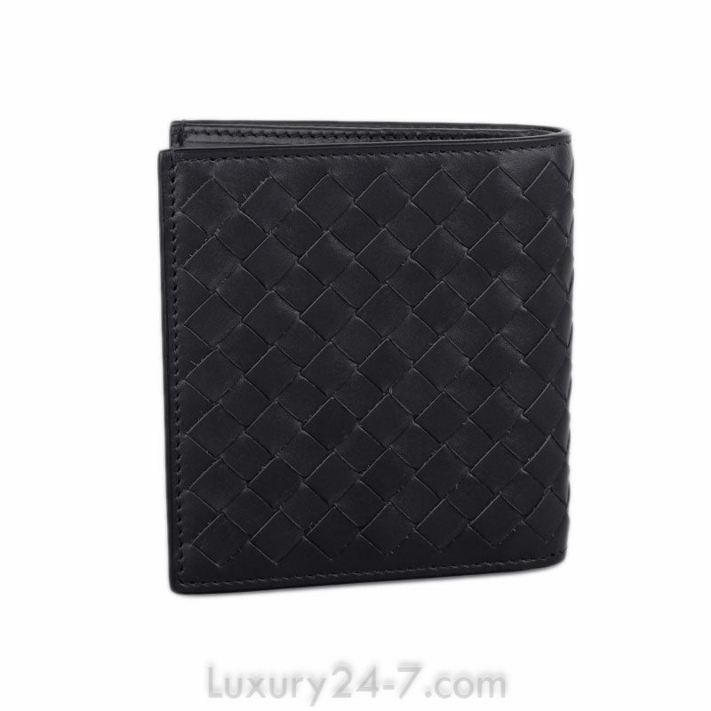 Bottega Veneta Gun Metal Intrecciato Bi- Fold  Wallet
