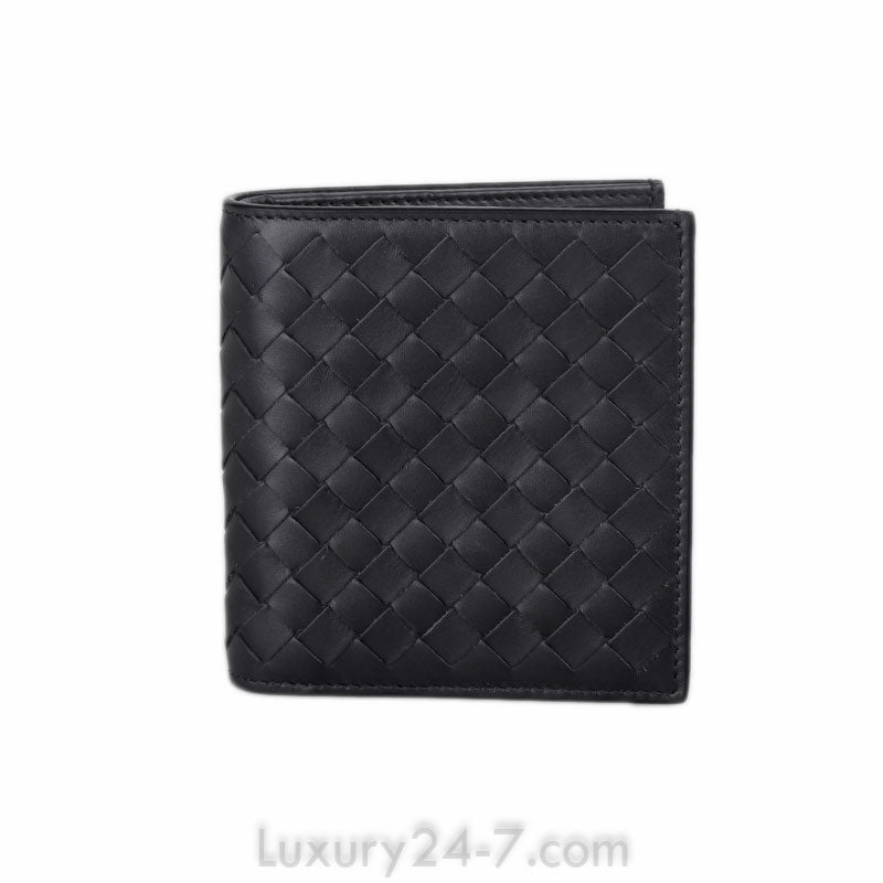Bottega Veneta Gun Metal Intrecciato Bi- Fold  Wallet