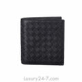 Bottega Veneta Gun Metal Intrecciato Bi- Fold  Wallet