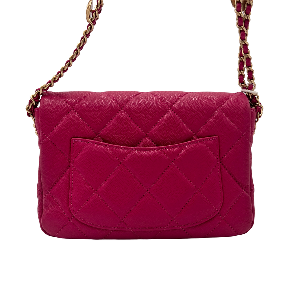 Chanel Fuchsia Caviar Twist Your Buttons Small Single Flap Bag