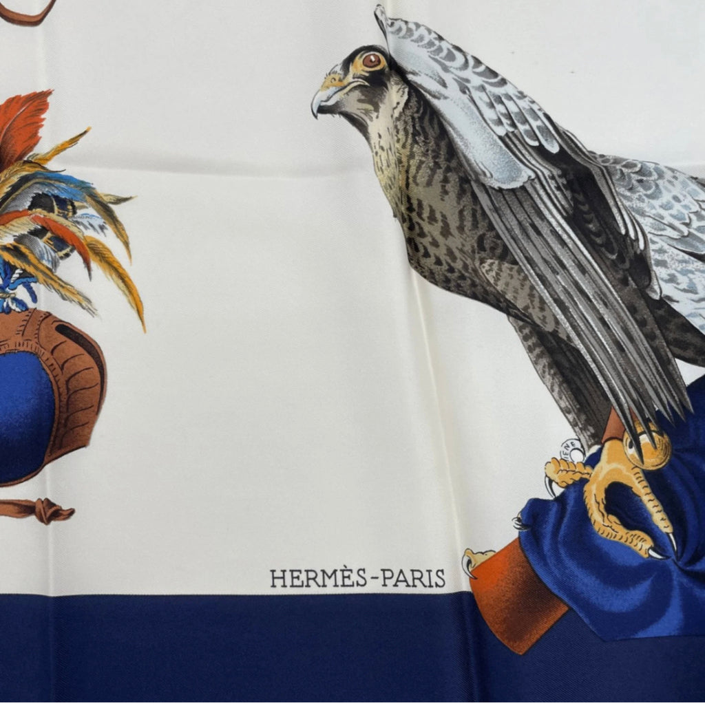 Hermes White Chasse A Vol Henri De Linares Silk 90 Scarf
