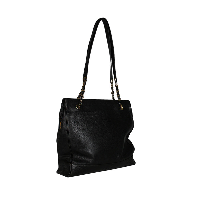 Chanel Jumbo Vintage Black Caviar Tote Shoulder Bag